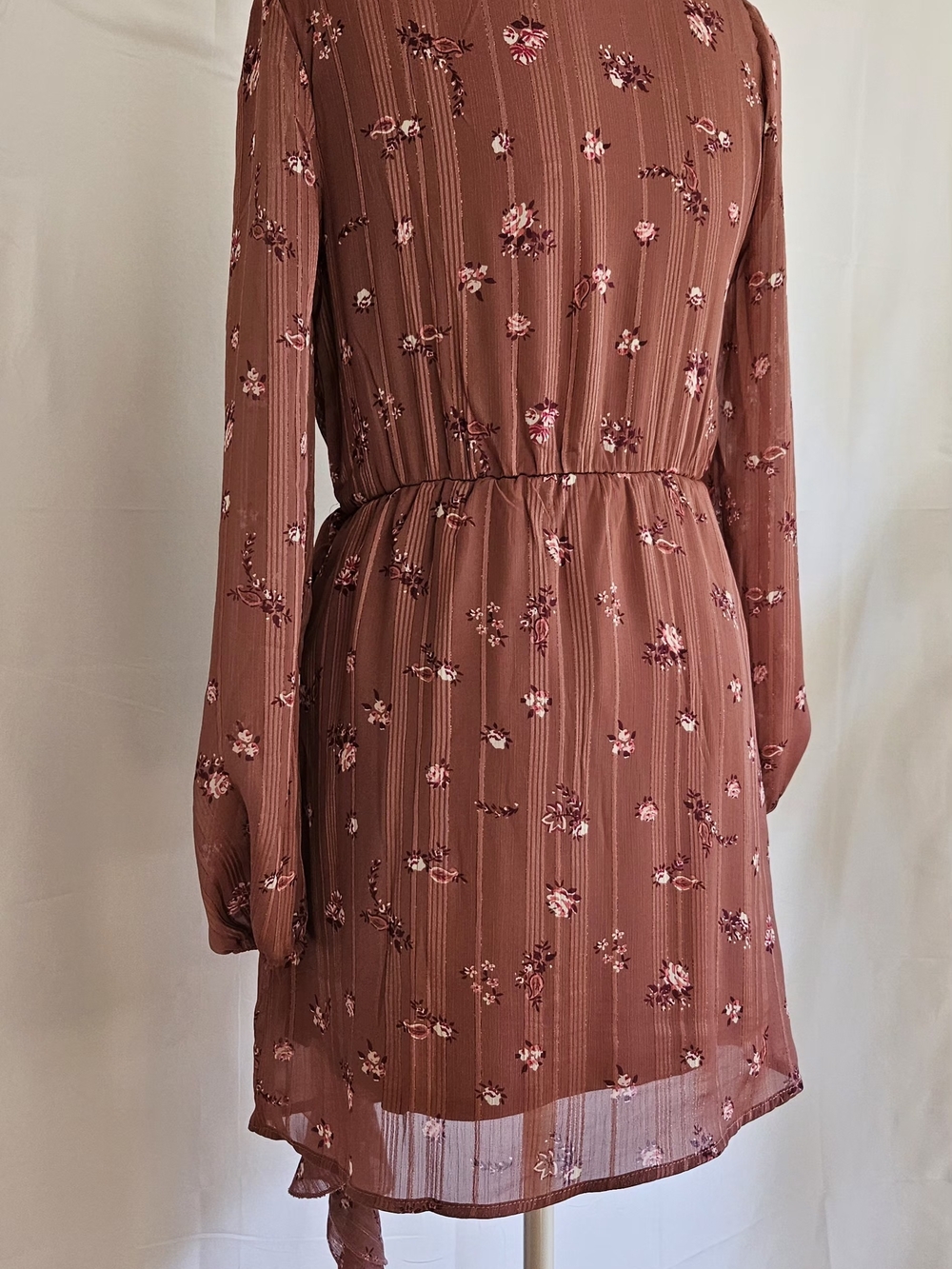 Altar'd State Mauve Floral Wrap Mini Dress Long Sleeve Cottagecore Size XS Lott - Picture 9 of 16